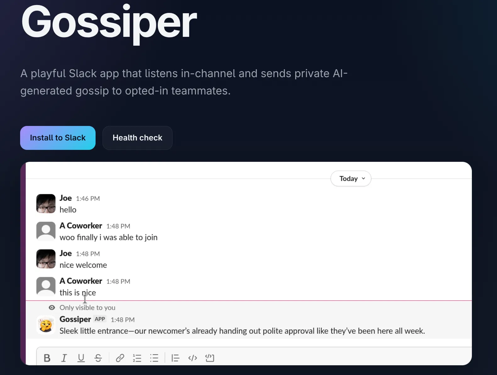 Gossiper sending an ephemeral message in a Slack channel