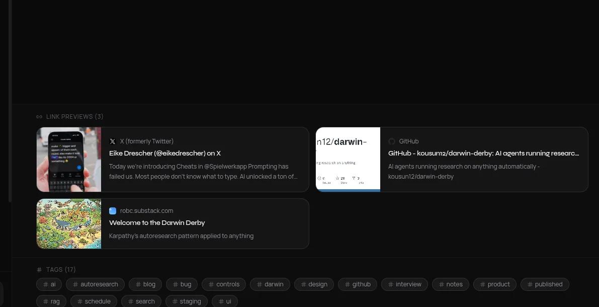 Screenshot of DoDaily unfurling links into rich preview cards